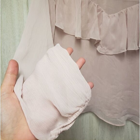 Express Sheer Ruffle Baby Pink Blouse Top Small - Picture 3 of 6